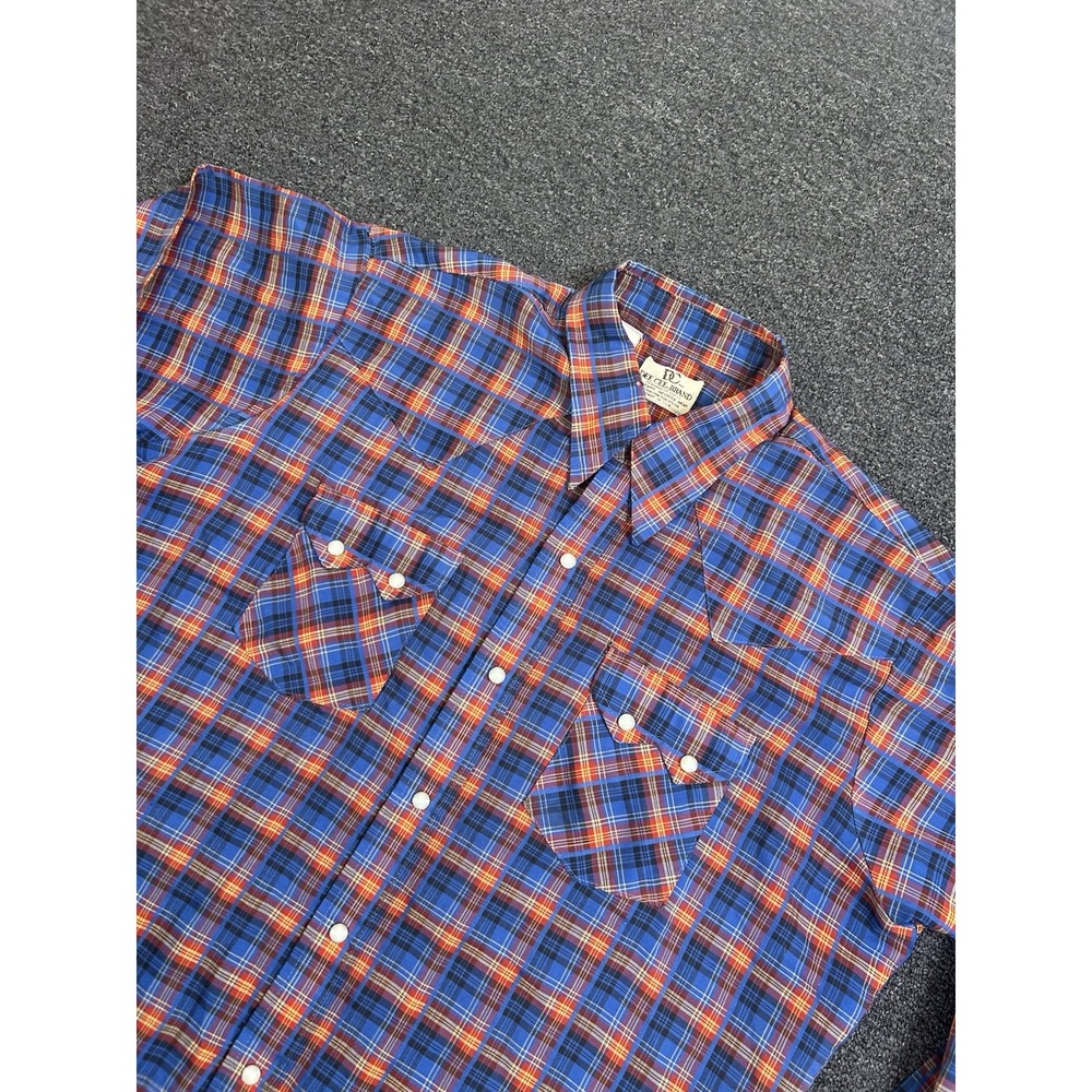 Vintage Dee Cee Pearl Snap Western Shirt Blue Plaid Mens Size 16.5-34 Sawtooth